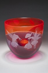 Hummingbird Bowl glass art by Cynthia Myers