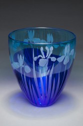 Blue Iris glass art by Cynthia Myers